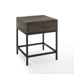 Jacobsen End Table with Drawer: Rustic Square Design, Matte Black Steel Base - Crosley - 1 of 4