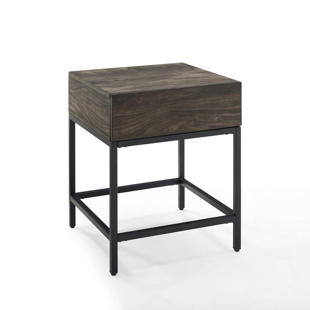 Photos - Coffee Table Crosley Jacobsen End Table with Drawer: Rustic Square Design, Matte Black Steel Base  