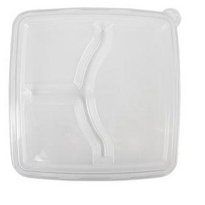 Fineline Lid for 9" Fiber Square Tray Clear PET Dome Lid 3-Sections - Case of 200 - 1 of 2