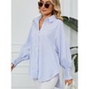Women's Striped Print Shirred Long Sleeve Button Down Pocket Blouse Shirt Top - 2 of 4
