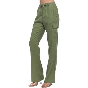 Amaryllis Women's Cargo Pants Drawstring Waist Relaxed Fit Multiple Pockets - 1 of 4