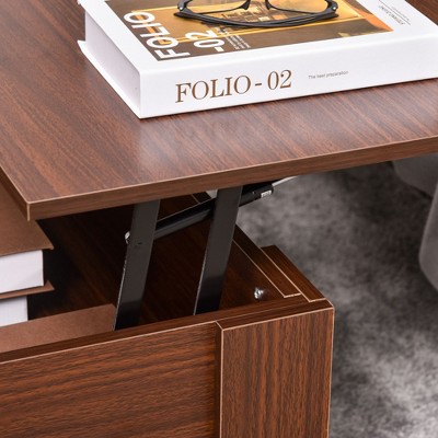 Modern Rectangular Lift-Top Coffee Table with Hidden Storage, Brown