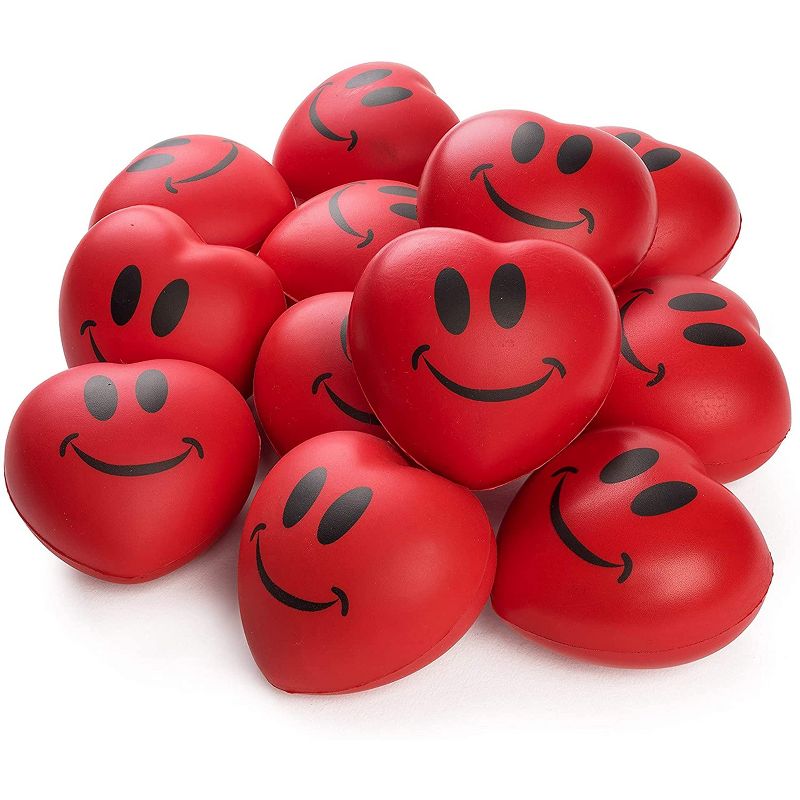 Neliblu 3" Valentines Day Hearts Smile Face Squeeze Stress Relief Heart Shape Stress Ball, Red 12-Pack, 1 of 6
