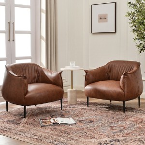 KINWELL 33" Wide Faux Vegan Leather Upholstery Barrel Chair with Metal Legs, Set of 2 - 1 of 4