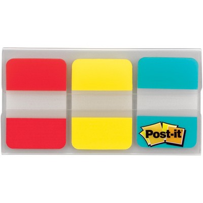 Post-it Tabs, 1 x 1-7/10 Inches, Red, Yellow, Aqua, 22 Tabs per Color, pk of 66
