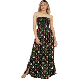 LA LEELA Women's A line Slit Smocked Maxi Casual Beach Dress Tube Top Evening Long Strapless Tacky Christmas Dresses for Women - 1 of 4