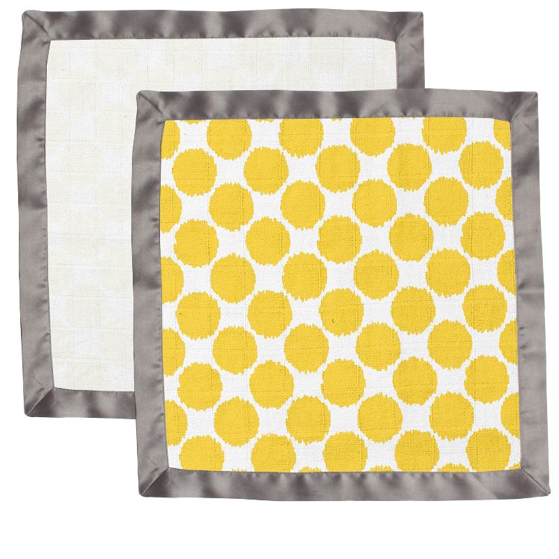 Bacati - Ikat Yellow/Gray Dots/Giraffe Muslin 2 pc Security Blankets, 3 of 10