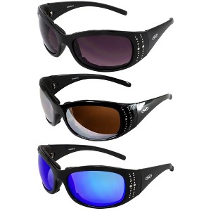 3 Pairs of Global Vision Eyewear Marilyn 2 Plus Safety Motorcycle Glasses with Smoke, Brown Mirror, Blue Lenses - 1 of 4