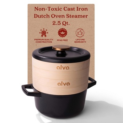 Alva 2 Qt Black Enameled Cast Iron Dutch Oven with Bamboo Inserts