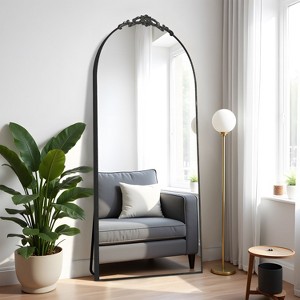 70.2x31.2-Inch Black Full-Length Mirror with Carved Retro Aluminum Alloy Fine Edge Right Angled Arch (With Bracket) - 1 of 4