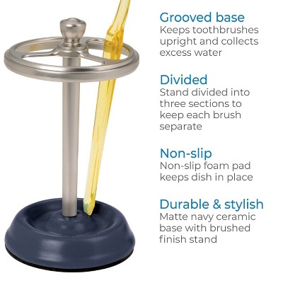 Matte Navy and Brushed Nickel Ceramic Toothbrush Holder