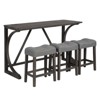 4 Piece Bar Table Set with Power Outlet, 59'' Breakfast Table with 3 Padded Stools,Counter Height Behind Couch Table Set for Living Dining Room - 4 of 4