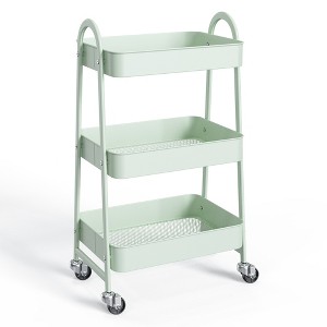 ChicFurnit Kitchen Carts and Islands 3 Tier Small Rolling Cart Universal Storage Mobile Utility Cart for Kitchen, Green, 17.4"*31"*12" - 1 of 4