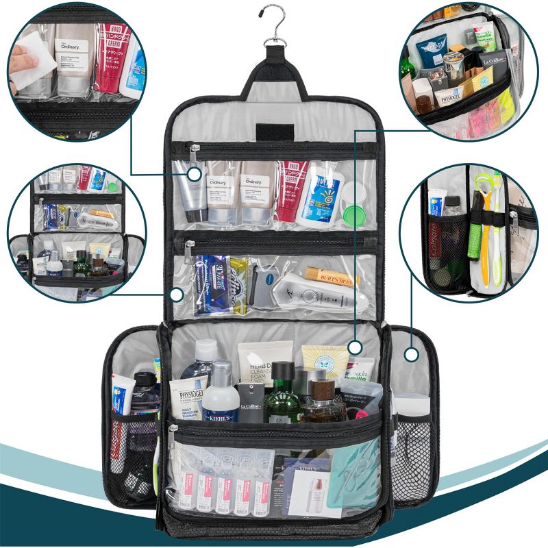 PAVILIA Large Hanging Toiletry Bag, Travel Women Men Cosmetic Organizer, Water Resistant Makeup Accessories Essentials Kit, 4 of 10