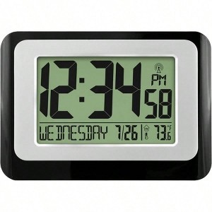 Digital Atomic Black Wall Clock with Temperature Display for Home Office Living Room - 1 of 4