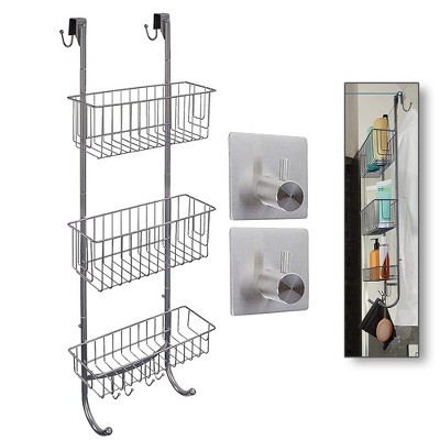 smartpeas 23.5'' x 12'' Stainless Steel 2x Hanging Shower Caddy with  Adhesive Hooks - White