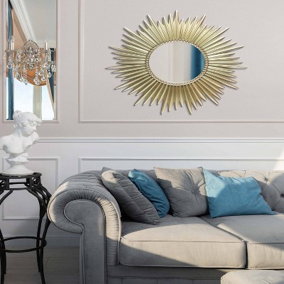 Elegant 24" Sunburst Wall Mirror in Light Gold Finish