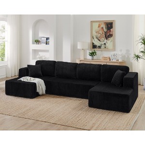 KWPZQEB 130" Corduroy Sectional Couches for Living Room, Convertible U-Shape Couch with 2 Pillow, 5 Seat Compressed Modular Sectional Sofa - 1 of 4