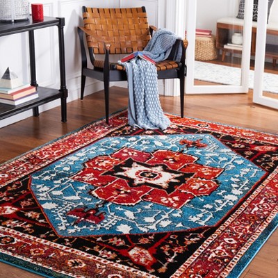 Red and Blue Rectangular Synthetic Persian Area Rug