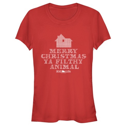 Junior's Womens Home Alone Merry Christmas Ya Filthy Animal Cross Stitch  T-shirt - Red - Small : Target