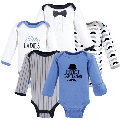 Hudson Baby Infant Boy Cotton Preemie Long-Sleeve Bodysuits 5pk, Perfect Gentleman, Preemie