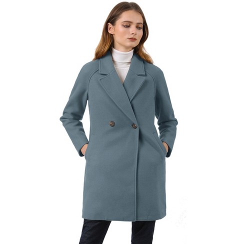 Allegra K Women's Notched Lapel Double Breasted Raglan Sleeve Winter Coat  Dusty Blue X-small : Target