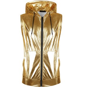 INSPIRE CHIC Men's Holographic Sparkle Party Metallic Sleeveless Hoodie Vest - 1 of 4