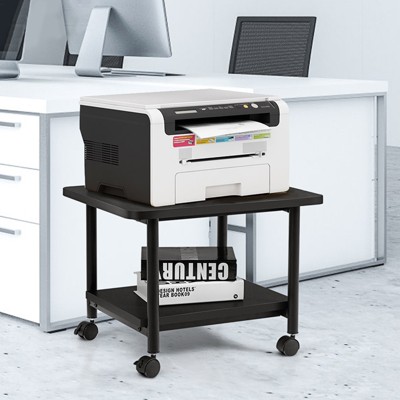 Black 2-Tier Rolling Under Desk Printer Cart with Storage Shelves