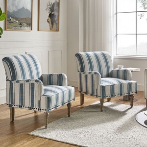 Set of 2 Venere Bedroom Wooden Upholstered Armchair with Nailhead Trim and Unique Stripe Design | ARTFUL LIVING DESIGN - 1 of 4