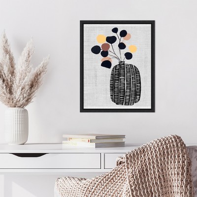 Modern Black and Beige Framed Canvas Wall Art Print, 16 x 20 Inches