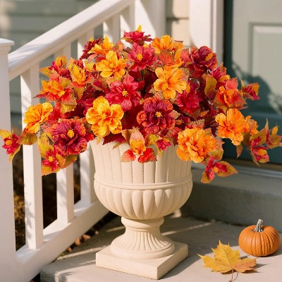Attop Fall Flowers Artificial for Outdoors Decoration, 2PCS Fake Fall Flowers for Outdoor Planters, Autumn Faux Hibiscus UV Resistant No Fade