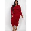 Slickblue Plus Size Long Sleeve Midi Dress with Side Ruching, Stretch Jersey Fabric, 5 Color Options, Size 1XL-3XL - 2 of 4