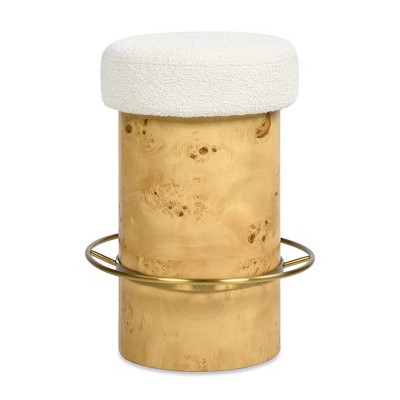 Jennifer Taylor Home Nebula 26" Backless Round Upholstered Counter Stool with Burl Wood