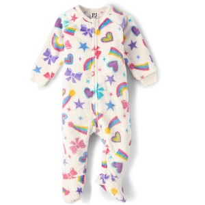 The Children's Place Toddler Girls Long Raglan Sleeve Doodle Fleece Footed One Piece Pajamas - 1 of 2