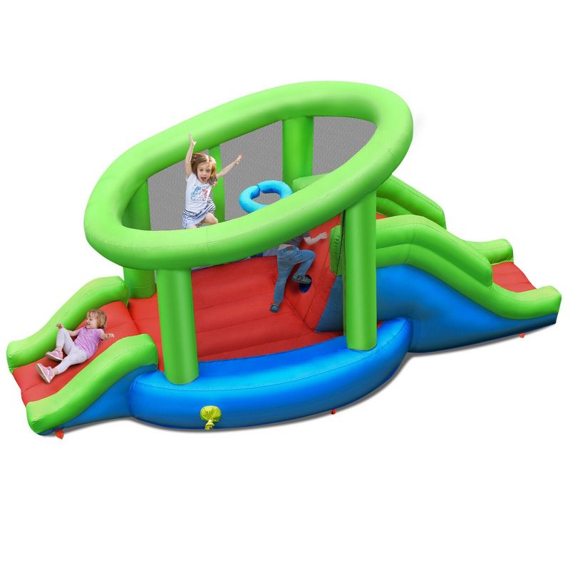 Costway Inflatable Snail Bounce House Dual Slide Basketball Game Without Blower, 1 of 11