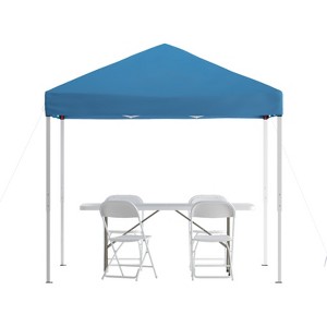 Flash Furniture Portable Tailgate/Event Tent Set - 8'x8' Pop Up Canopy Tent, 6-Foot Bi-Fold Table, Set of 4 Folding Chairs - 1 of 4