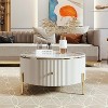 Angel Sar Modern Round Coffee Table with 2 Large Drawers, Tea Table for Living Room, White - 3 of 4