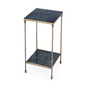 HomeRoots 24" Green and Gold Marble and Iron Square End Table With Shelf - 1 of 4