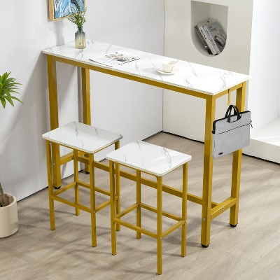 Finnhomy Bar Table Set, 52.7" Pub Table High Top Table, Rectangular Bar Height Table, Bar Table with Stools, Kitchen Table Set for 2