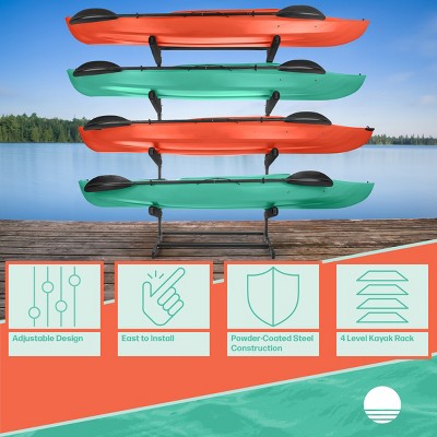 Black Heavy-Duty Steel Adjustable 4-Level Kayak Storage Rack