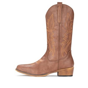 IUV Cowboy Boots For Women Western Boots Cowgirl Boots Pull On Pointy Toe Mid Calf Boots Brown - 1 of 4