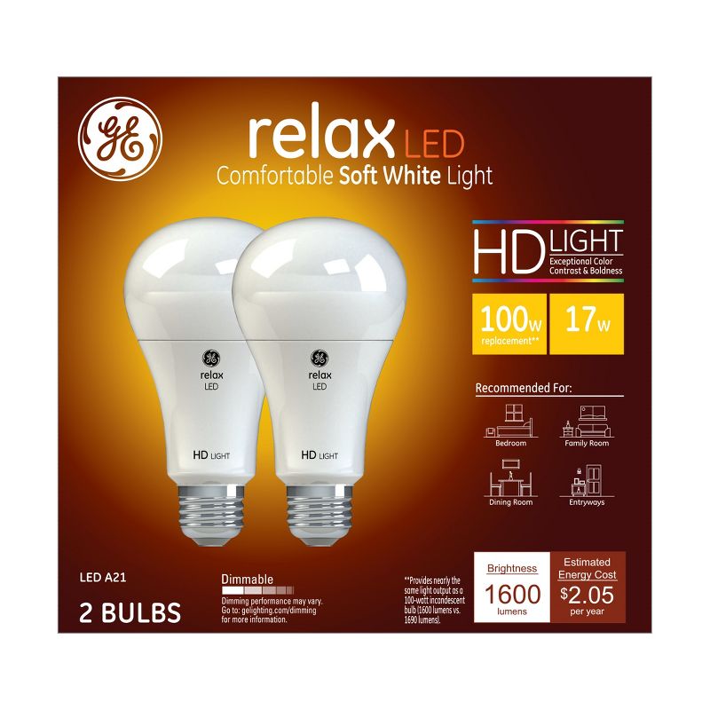 GE 2pk 15W 100W Equivalent Relax LED HD Light Bulbs Soft White, 1 of 6