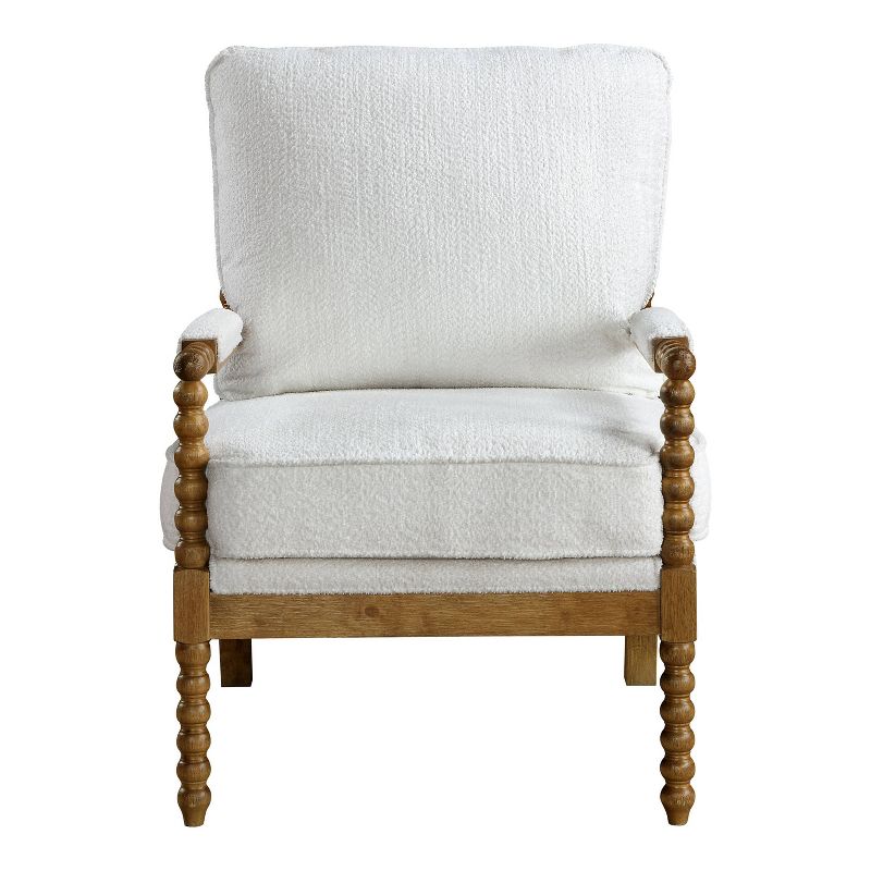 HOMES: Inside + Out Flowriver Modern Boucle Upholstered Spindle Accent Chair White/Light Oak, 6 of 13