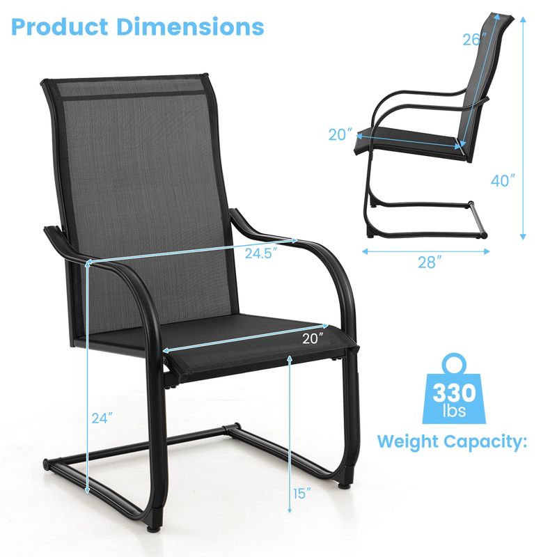 Costway 2pcs C-Spring Motion Patio Dining Chairs All Weather Heavy Duty Outdoor Black/Grey, 3 of 9