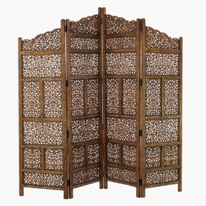 Traditional Wood Carved Pattern Room Divider Screen Brown - Olivia & May - 1 of 4