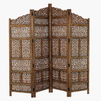 Traditional Wood Carved Pattern Room Divider Screen Brown - Olivia & May