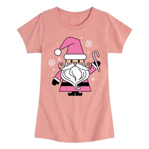 Girls' - Instant Message - Pink Santa Claus Christmas Fitted Short Sleeve Graphic T-Shirt - 1 of 4
