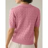 BLUEMING Elegant Women's V Neck Lapel Short Sleeve Cable Knit Sweater Top Breathable Pullover Casual V Neck Tee - 4 of 4