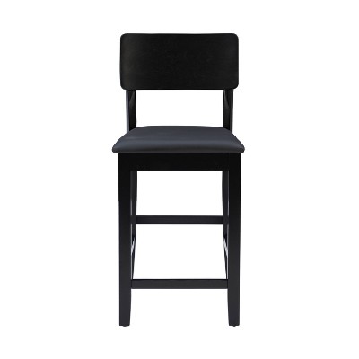 Elegant 24" Black and Cherry Wood Counter Stool with Dark Brown Faux Leather Seat