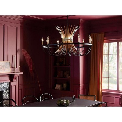 Baile Elegant Black 10-Light Taper Candle Chandelier with Vintage Brass Accents